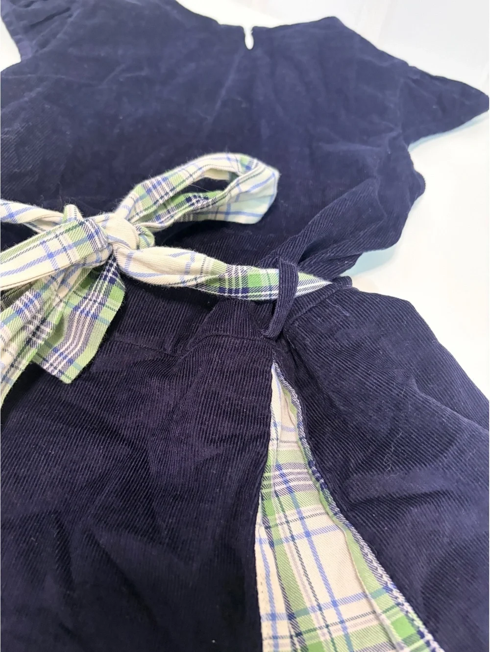 Bella Bliss Navy Corduroy with Gingham Pleats Dress 4T